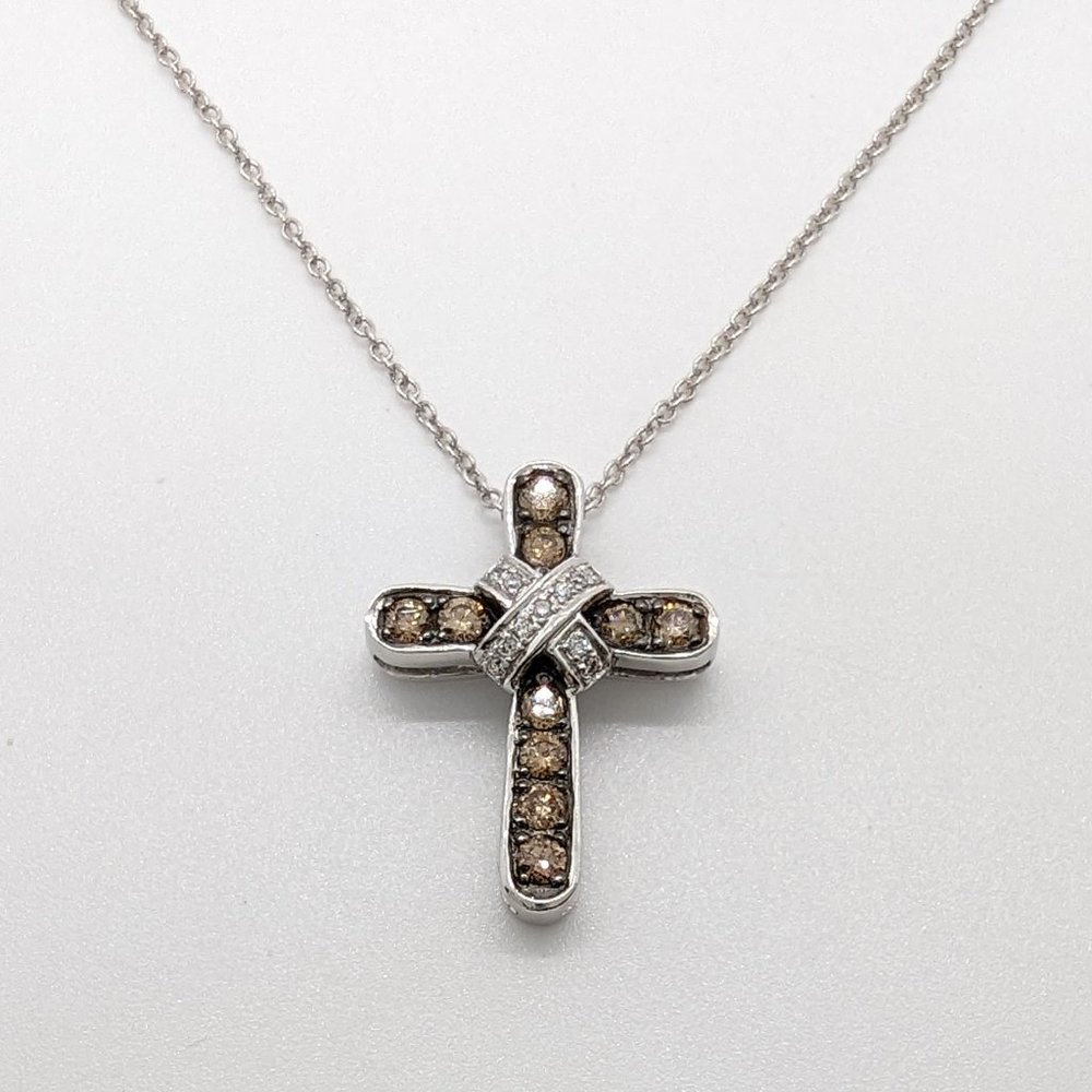 LeVian 14K White Gold Chocolate Diamonds 1/3 TCW Cross Necklace With 18in Chain